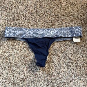 PINK Victoria's Secret Navy Thong with Logo Waistband size M